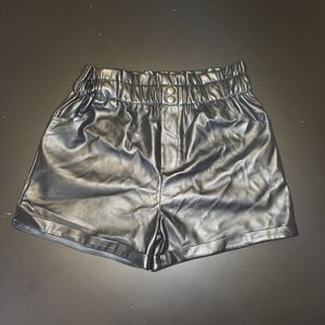 Black Faux Leather High-Waisted Shorts | Paperbag Waist Elastic Fit